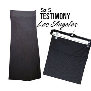 TESTIMONY LOS ANGELES Sz S Charcoal Black Ribbed Whimsygoth Grunge Pencil Skirt